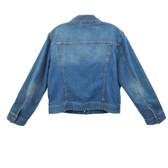 Chicos Platinum Denim Western Jacket Womens 2 US L/12 Rhinestones Long Sleeve - Picture 2 of 16